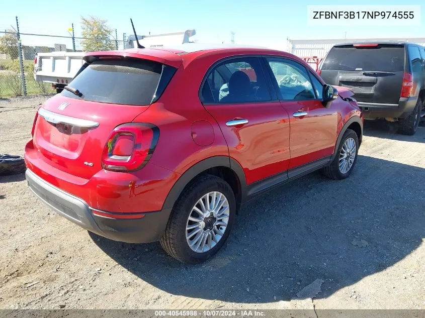 2022 Fiat 500X Trekking Awd VIN: ZFBNF3B17NP974555 Lot: 40545988