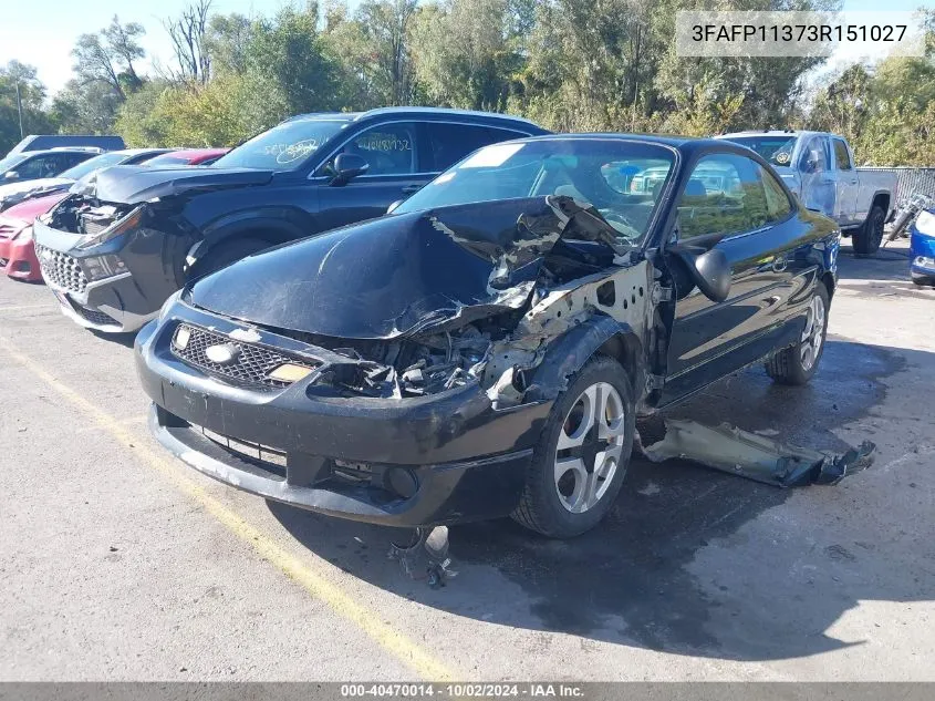 2003 Ford Zx2 VIN: 3FAFP11373R151027 Lot: 40470014