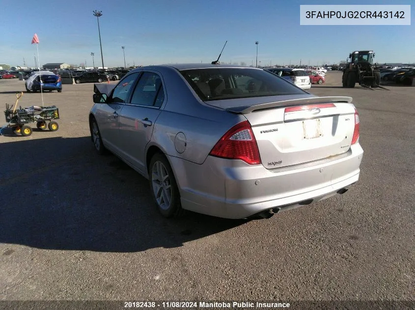 2012 Ford Fusion Sel V6 VIN: 3FAHP0JG2CR443142 Lot: 20182438