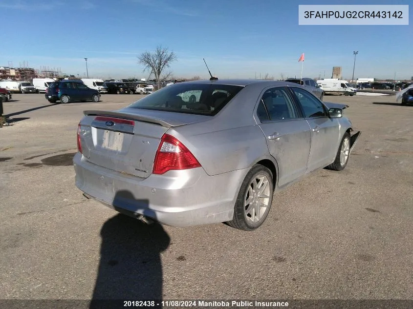 2012 Ford Fusion Sel V6 VIN: 3FAHP0JG2CR443142 Lot: 20182438