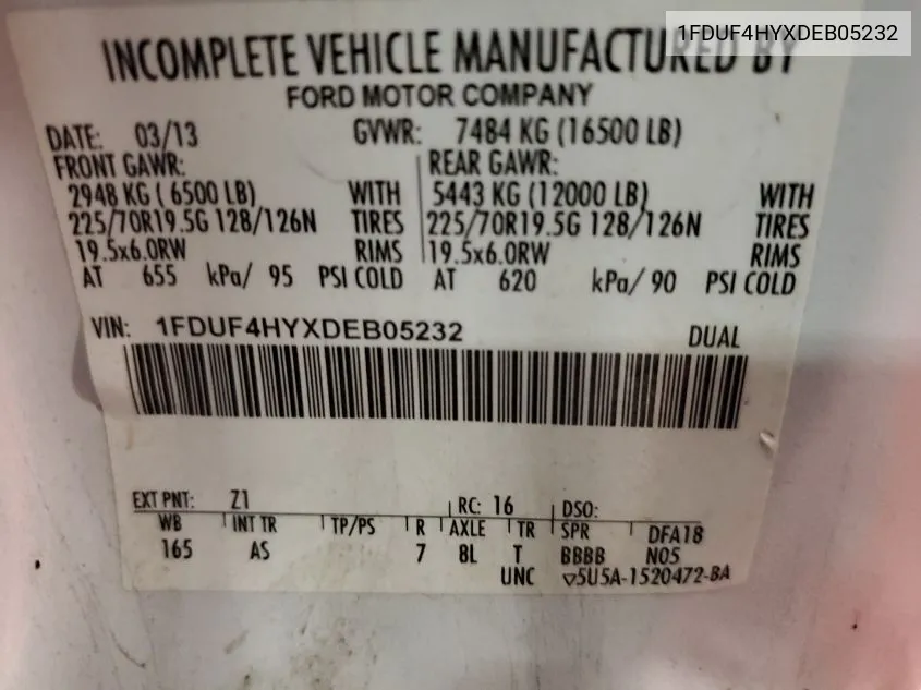 2013 Ford F-450 Chassis Xl VIN: 1FDUF4HYXDEB05232 Lot: 40587012