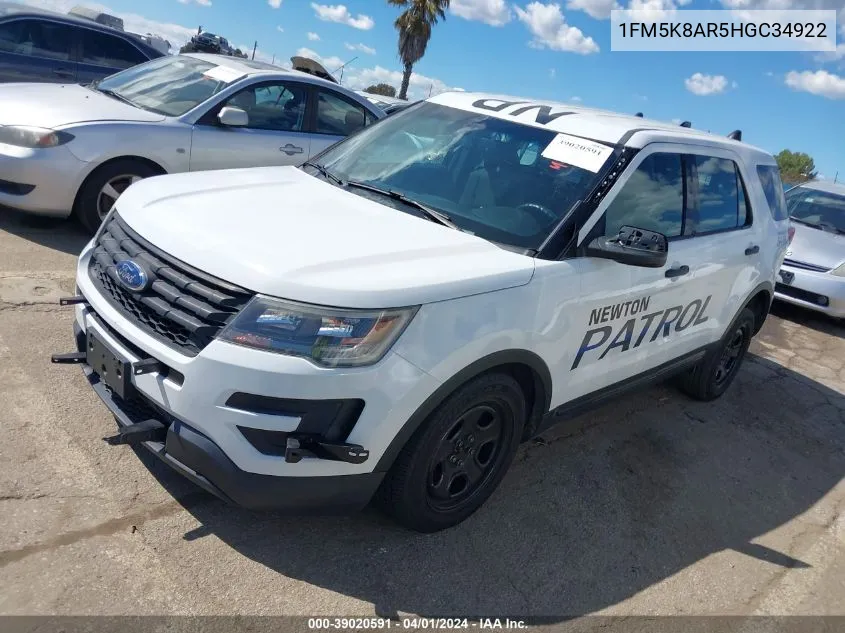 2017 Ford Utility Police Interceptor VIN: 1FM5K8AR5HGC34922 Lot: 39020591