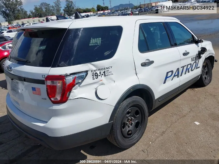 1FM5K8AR5HGC34922 2017 Ford Utility Police Interceptor