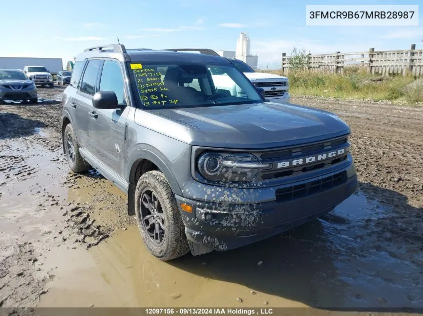 2021 Ford Bronco Sport Big Bend VIN: 3FMCR9B67MRB28987 Lot: 12097156