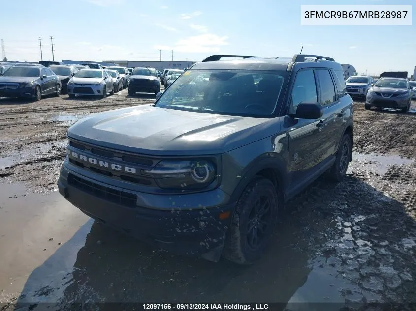 2021 Ford Bronco Sport Big Bend VIN: 3FMCR9B67MRB28987 Lot: 12097156