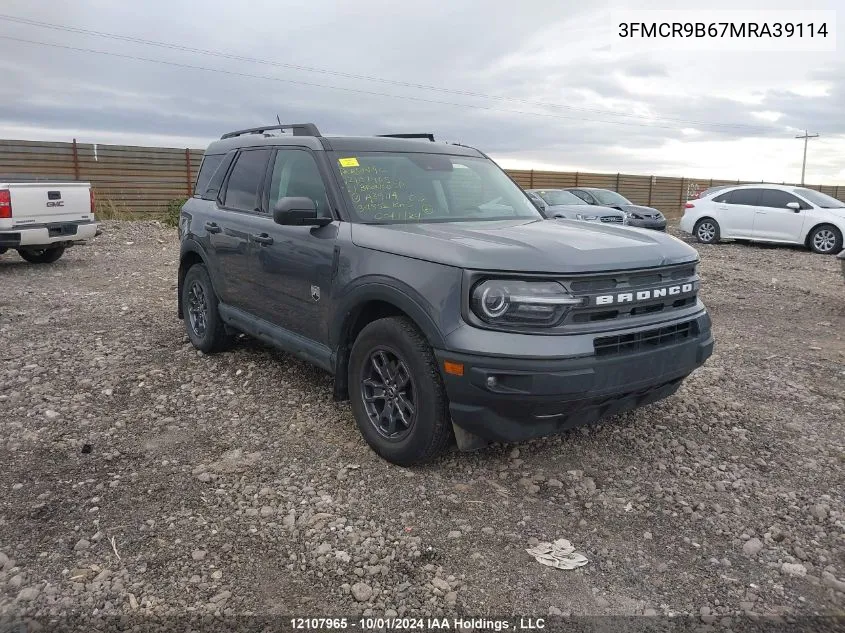 2021 Ford Bronco Sport Big Bend VIN: 3FMCR9B67MRA39114 Lot: 12107965