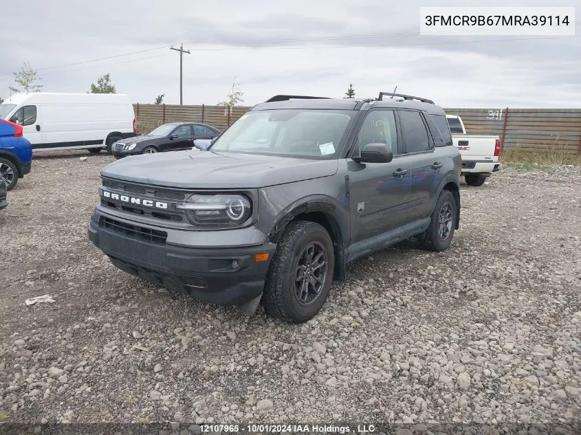 2021 Ford Bronco Sport Big Bend VIN: 3FMCR9B67MRA39114 Lot: 12107965