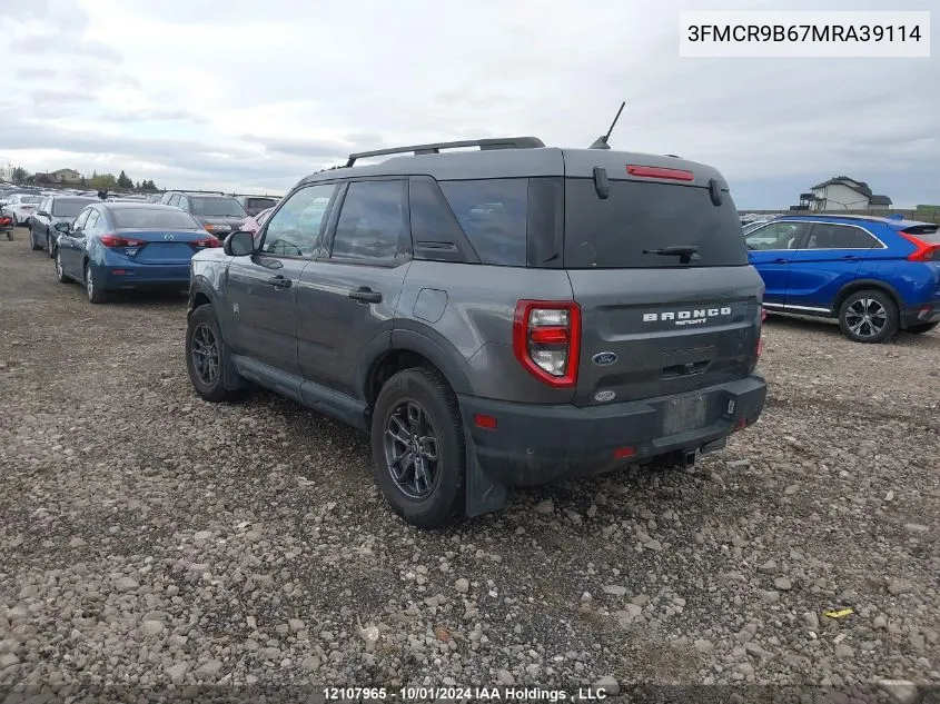 2021 Ford Bronco Sport Big Bend VIN: 3FMCR9B67MRA39114 Lot: 12107965