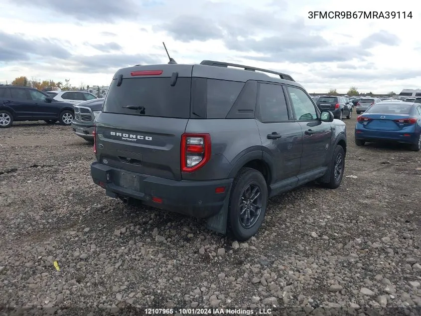 2021 Ford Bronco Sport Big Bend VIN: 3FMCR9B67MRA39114 Lot: 12107965