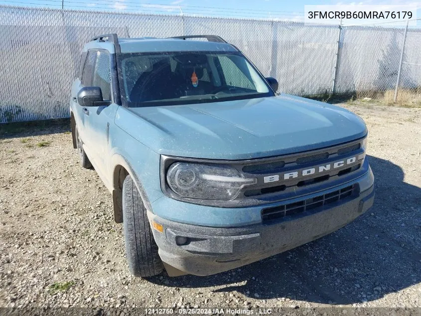 2021 Ford Bronco Sport Big Bend VIN: 3FMCR9B60MRA76179 Lot: 12112750