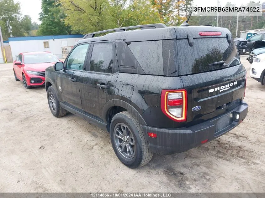 2021 Ford Bronco Sport Big Bend VIN: 3FMCR9B63MRA74622 Lot: 12114856