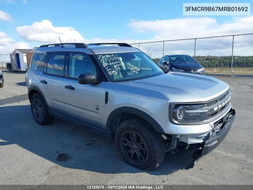 2021 Ford Bronco Sport Big Bend VIN: 3FMCR9B67MRB01692 Lot: 12125078