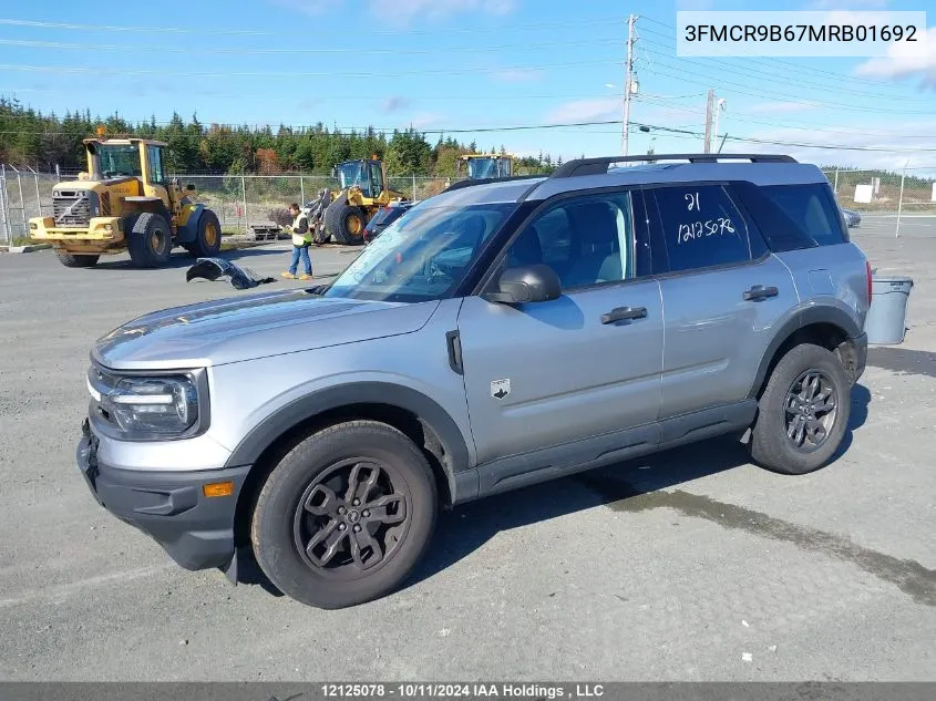 2021 Ford Bronco Sport Big Bend VIN: 3FMCR9B67MRB01692 Lot: 12125078