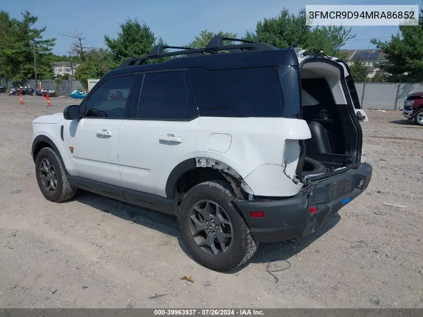 2021 Ford Bronco Sport Badlands VIN: 3FMCR9D94MRA86852 Lot: 39963937