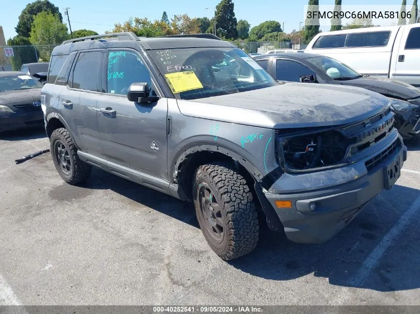 2021 Ford Bronco Sport Outer Banks VIN: 3FMCR9C66MRA58106 Lot: 40252541