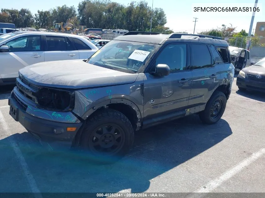 2021 Ford Bronco Sport Outer Banks VIN: 3FMCR9C66MRA58106 Lot: 40252541