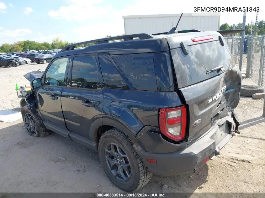 2021 Ford Bronco Sport Badlands VIN: 3FMCR9D94MRA51843 Lot: 40383514