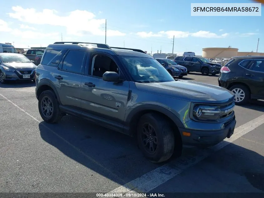 2021 Ford Bronco Sport Big Bend VIN: 3FMCR9B64MRA58672 Lot: 40384309