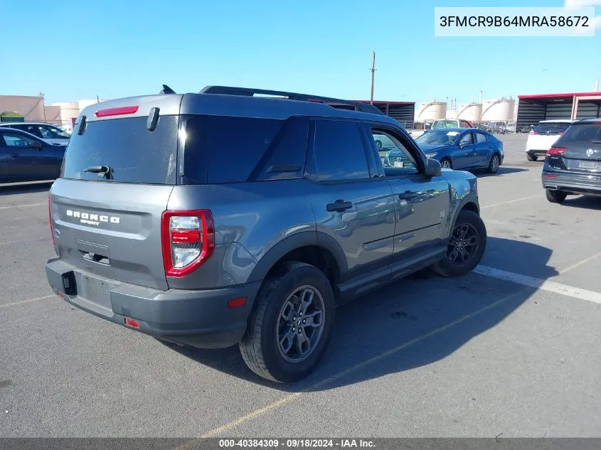 2021 Ford Bronco Sport Big Bend VIN: 3FMCR9B64MRA58672 Lot: 40384309