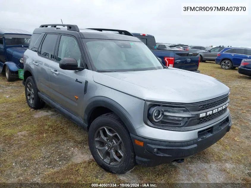 2021 Ford Bronco Sport Badlands VIN: 3FMCR9D97MRA07870 Lot: 40501334