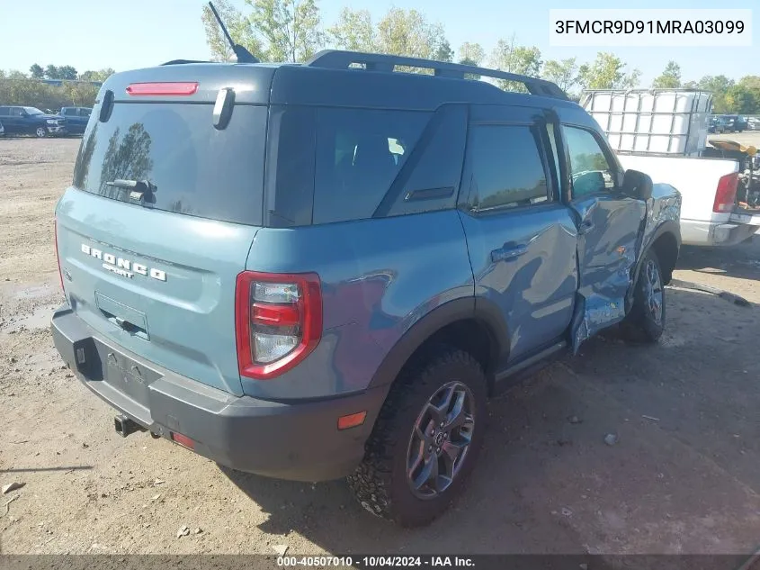 2021 Ford Bronco Sport Badlands VIN: 3FMCR9D91MRA03099 Lot: 40507010