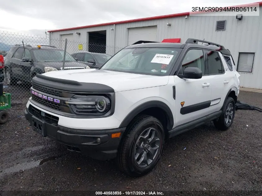 2021 Ford Bronco Sport Badlands VIN: 3FMCR9D94MRB06114 Lot: 40583835