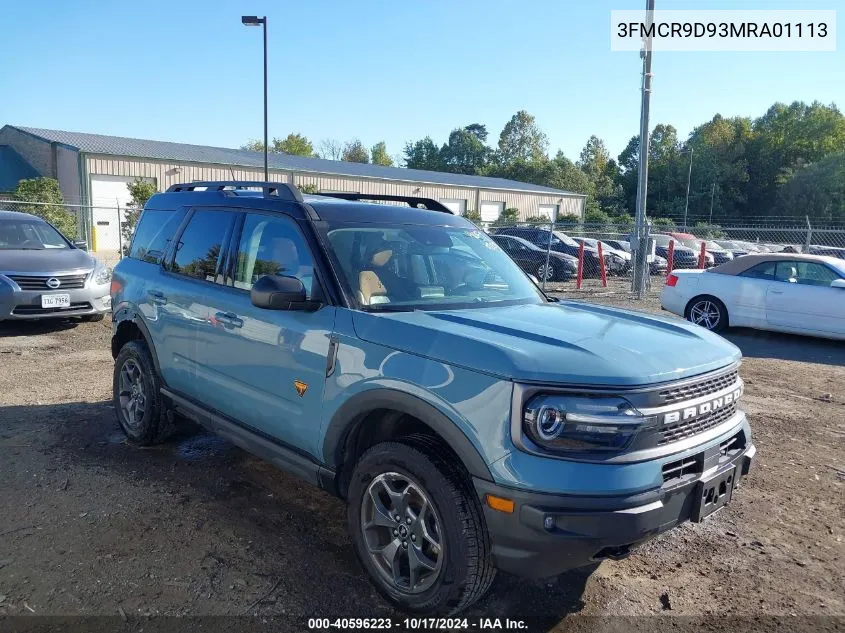 2021 Ford Bronco Sport Badlands VIN: 3FMCR9D93MRA01113 Lot: 40596223