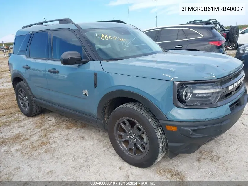 2021 Ford Bronco Sport Big Bend VIN: 3FMCR9B61MRB40097 Lot: 40608310