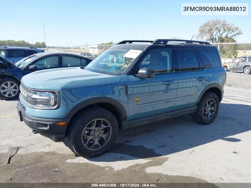 2021 Ford Bronco Sport Badlands VIN: 3FMCR9D93MRA88012 Lot: 40631486