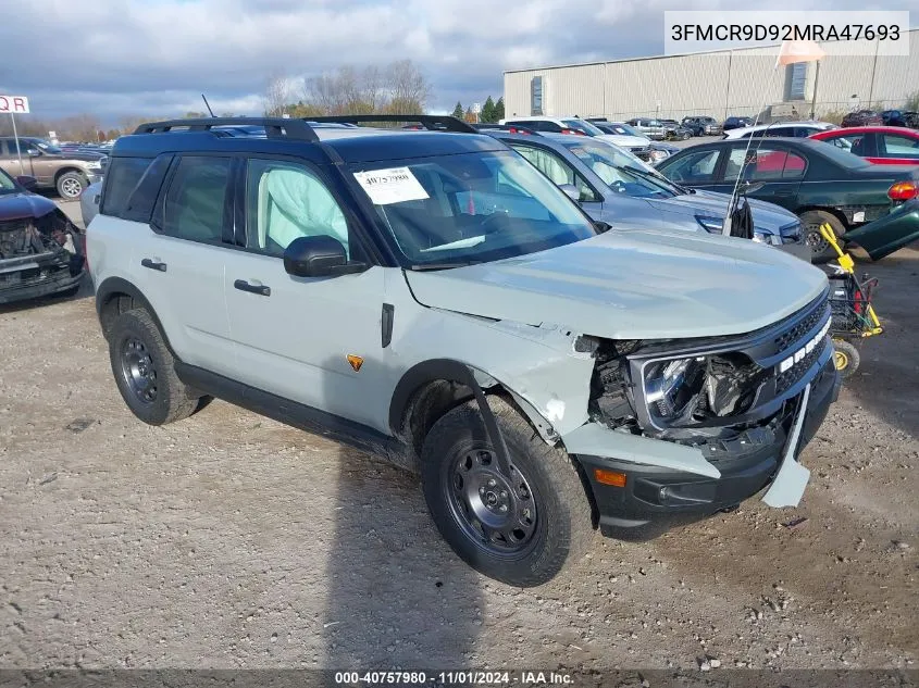 2021 Ford Bronco Sport Badlands VIN: 3FMCR9D92MRA47693 Lot: 40757980