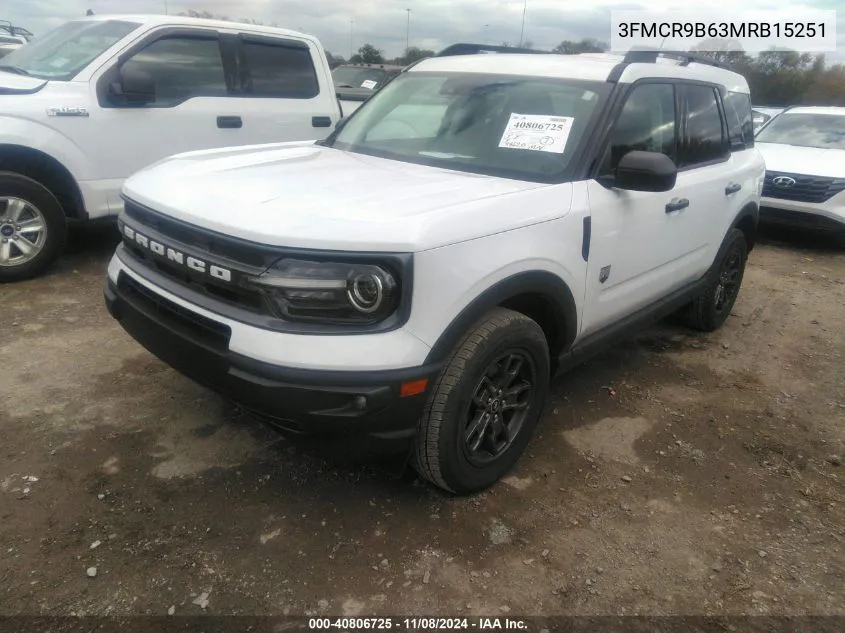 2021 Ford Bronco Sport Big Bend VIN: 3FMCR9B63MRB15251 Lot: 40806725