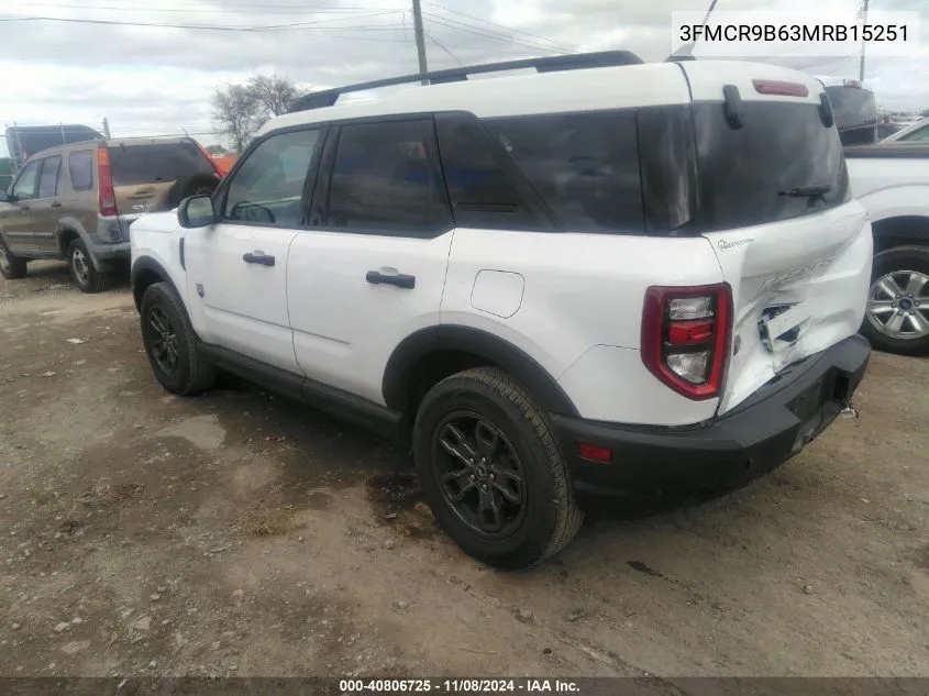 2021 Ford Bronco Sport Big Bend VIN: 3FMCR9B63MRB15251 Lot: 40806725