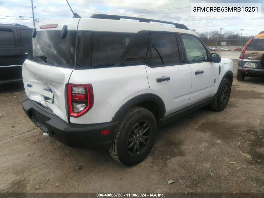 2021 Ford Bronco Sport Big Bend VIN: 3FMCR9B63MRB15251 Lot: 40806725