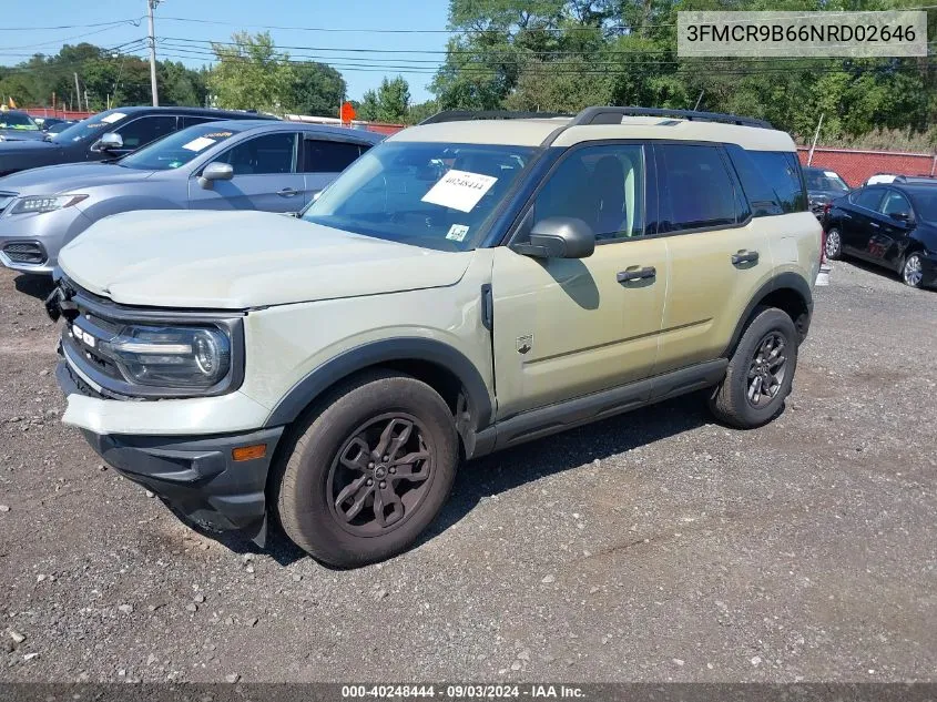 2022 Ford Bronco Sport Big Bend VIN: 3FMCR9B66NRD02646 Lot: 40248444