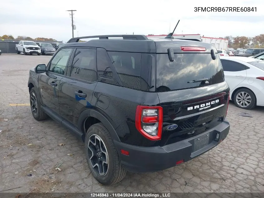 2024 Ford Bronco Sport Big Bend VIN: 3FMCR9B67RRE60841 Lot: 12145943