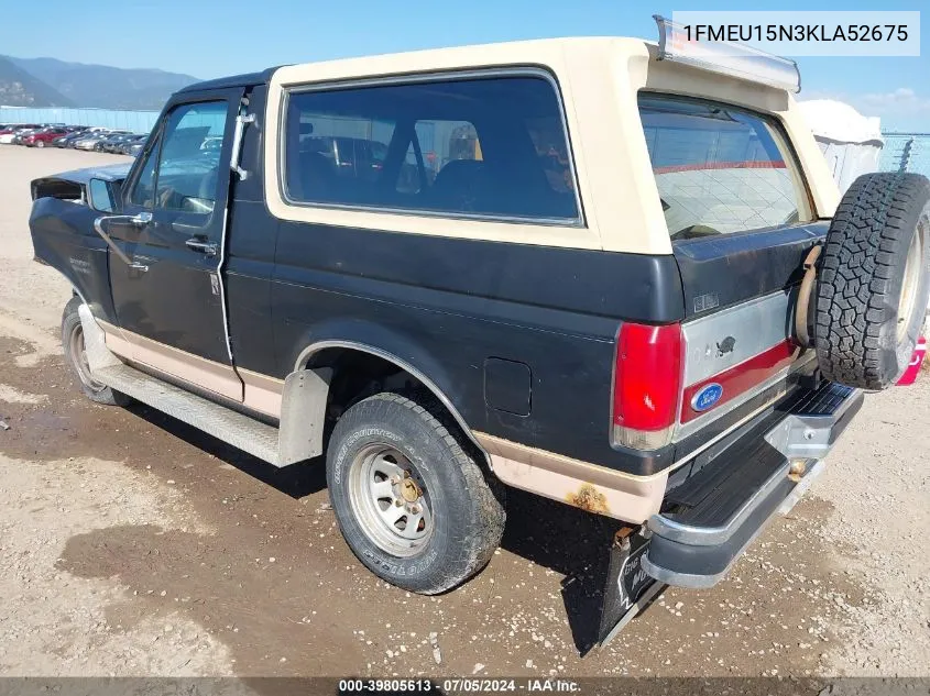 1989 Ford Bronco U100 VIN: 1FMEU15N3KLA52675 Lot: 39805613