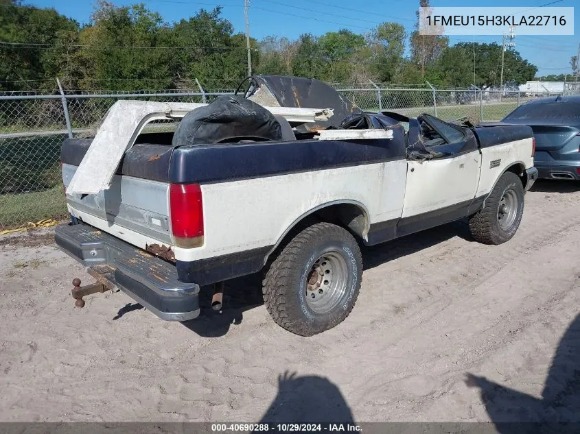 1989 Ford Bronco U100 VIN: 1FMEU15H3KLA22716 Lot: 40690288