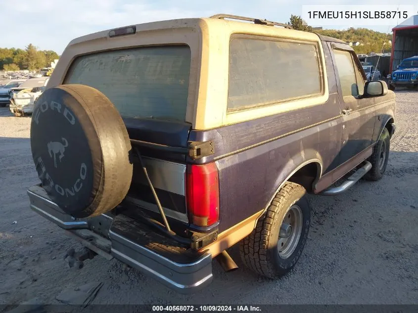 1995 Ford Bronco U100 VIN: 1FMEU15H1SLB58715 Lot: 40568072