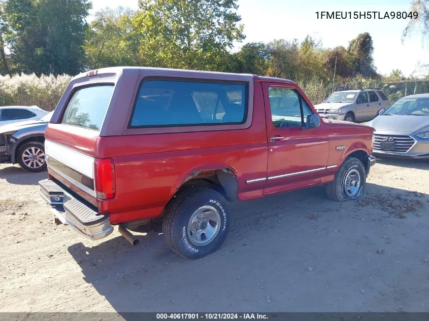 1996 Ford Bronco U100 VIN: 1FMEU15H5TLA98049 Lot: 40617901