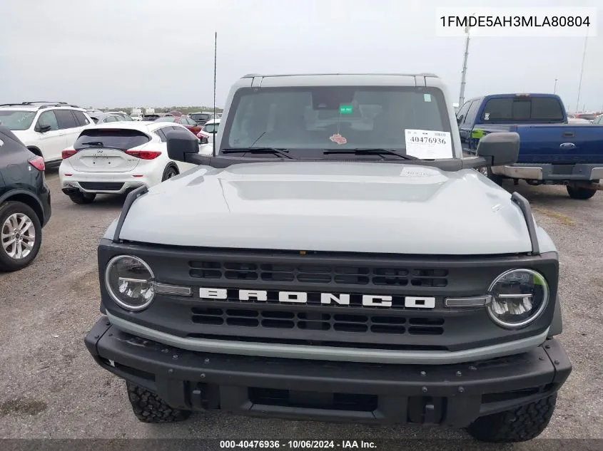 2021 Ford Bronco Big Bend/Black Diamond/Ou VIN: 1FMDE5AH3MLA80804 Lot: 40476936