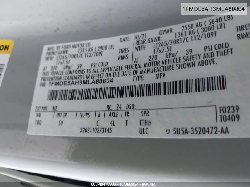 1FMDE5AH3MLA80804 2021 Ford Bronco Big Bend/Black Diamond/Ou