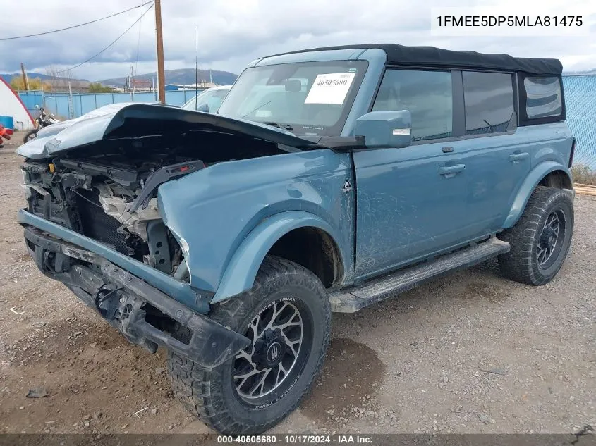 2021 Ford Bronco Outer Banks VIN: 1FMEE5DP5MLA81475 Lot: 40505680