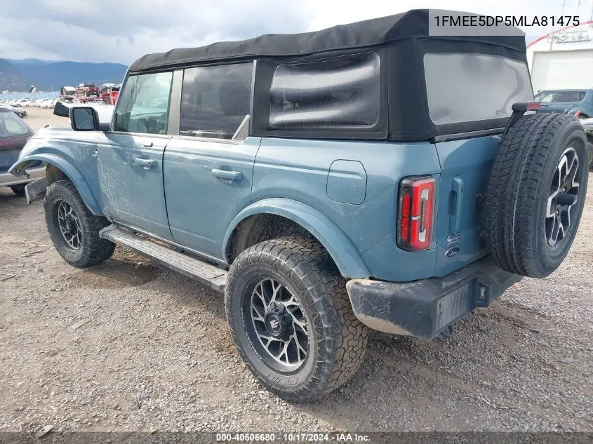 2021 Ford Bronco Outer Banks VIN: 1FMEE5DP5MLA81475 Lot: 40505680