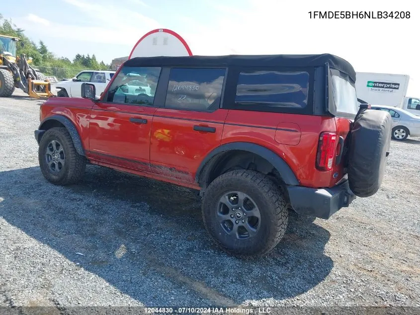 2022 Ford Bronco Big Bend/Black Diamond/Outer Banks VIN: 1FMDE5BH6NLB34208 Lot: 12044830