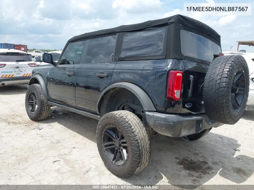 2022 Ford Bronco Black Diamond VIN: 1FMEE5DH0NLB87567 Lot: 39947431