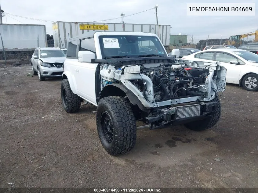 2022 Ford Bronco Outer Banks VIN: 1FMDE5AH0NLB04669 Lot: 40914498