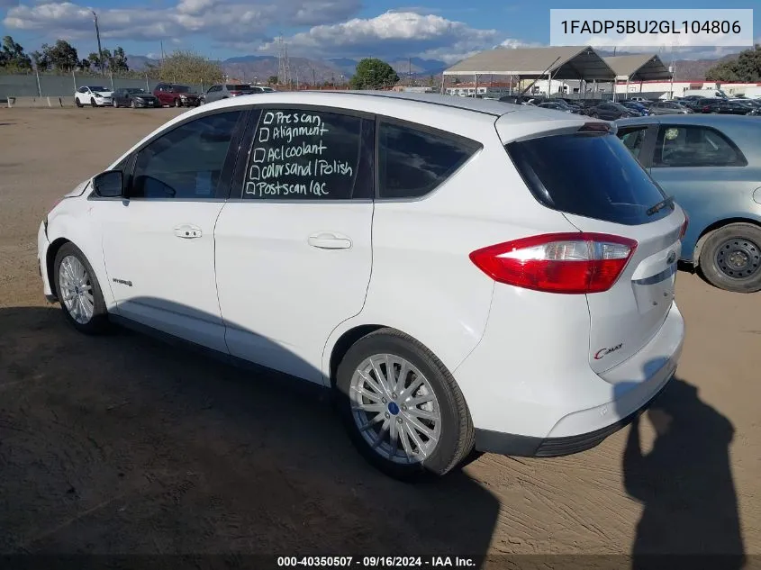 2016 Ford C-Max Hybrid Sel VIN: 1FADP5BU2GL104806 Lot: 40350507