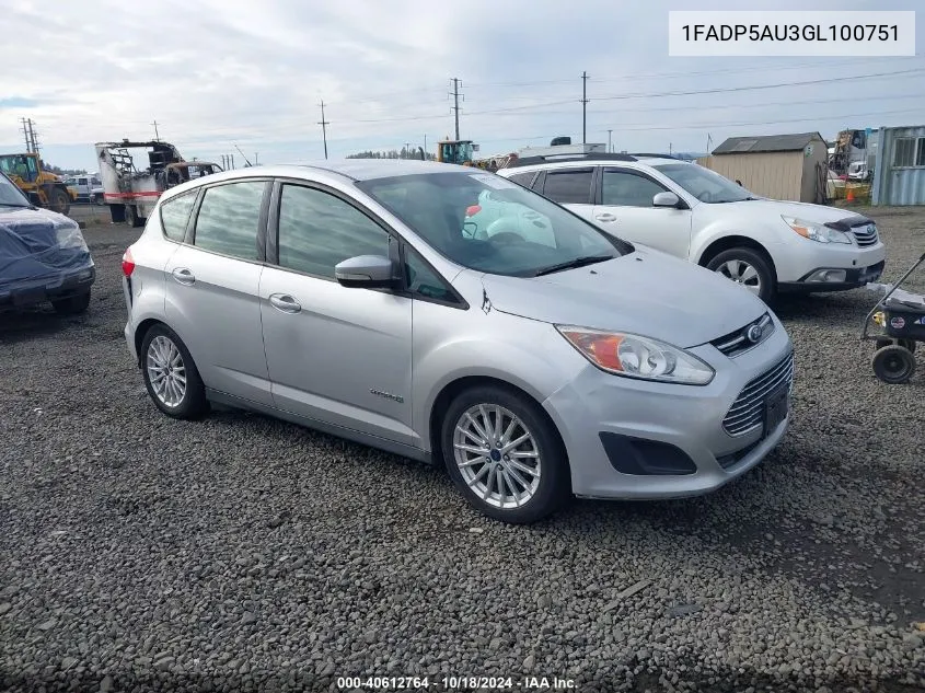 2016 Ford C-Max Hybrid Se VIN: 1FADP5AU3GL100751 Lot: 40612764