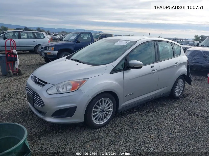 2016 Ford C-Max Hybrid Se VIN: 1FADP5AU3GL100751 Lot: 40612764