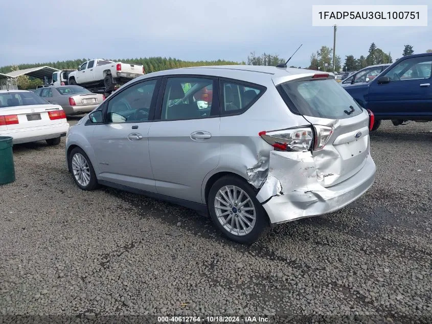 2016 Ford C-Max Hybrid Se VIN: 1FADP5AU3GL100751 Lot: 40612764